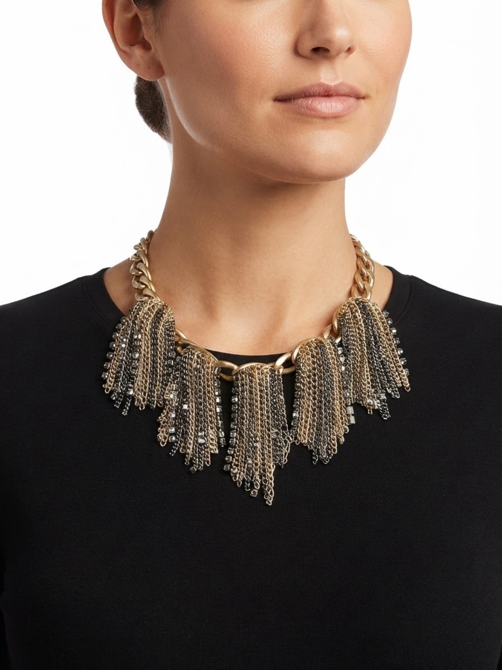 Banana Republic Gold and Silver Multi-Chain Tassel Necklace